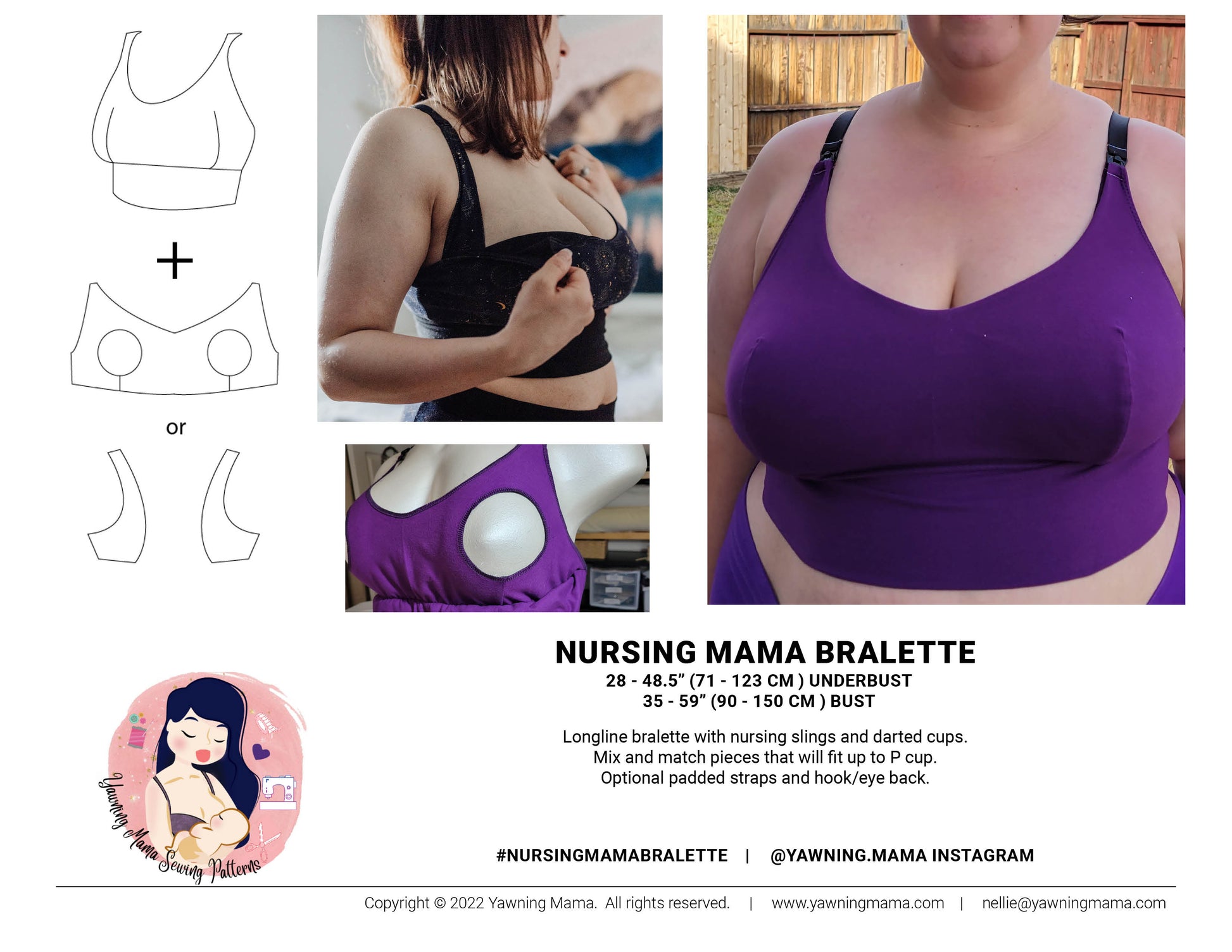 Nursing bra sewing pattern plus size, Nicole, Sizes 29-33